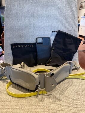 Bandolier Pebbled Leather Crossbody attachments and case for iphone 15 plus